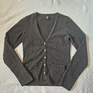 Theory Women’s Cashmere Cardigan Charcoal Gray Button Up M Preppy, Quiet Luxury